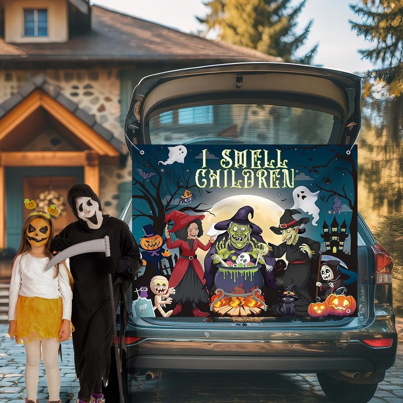 Pedel Halloween Trunk Or Treat Car Decoration Kits for Suv Banner, I Smell Children Backdrop Banner for Halloween Archway Garage Door Haunted House Car Trunk Decor - Image 3
